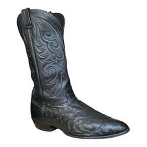 Larry Mahan VTG Black Ostrich Leather Western Cowboy Boots Men's Size 14 XE WIDE
